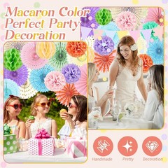 20 PCS Pastel Party Decorations Macaron Rainbow Hanging Paper Fans Honeycomb