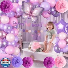 Butterfly Baby Shower Decorations for Girl, Sweet Baby Girl Banner with Pearl
