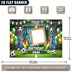 1pc 2D Vibrant Soccer Themed Personalized Birthday Banner Decoration Tapestry❀