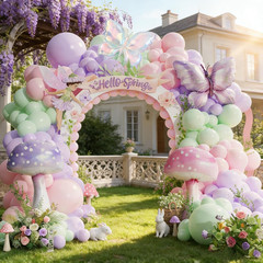 Pastel Balloon Arch Garland Kit,159Pcs Pink Purple Green Mushroom Buttefly Ballo