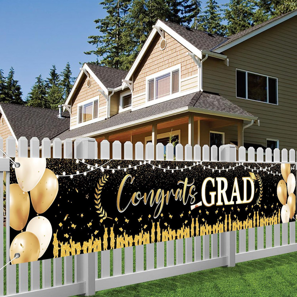 118X20Inches Black Gold Large Congrats Grad Class of 2026 Banner Congrats Gra…