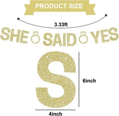 Pre-Strung Glitter Champagne Gold She Said Yes Banner Bridal Wedding Party Sign