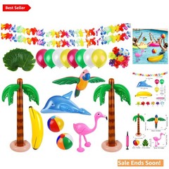 57 Piece Inflatable Luau Party Set for Tropical Hawaiian Theme Decorations