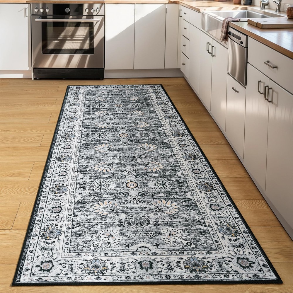 Runner Rug for Kitchen Hallway 2×6 Washable 2′ x 6′ (Runner), Grey