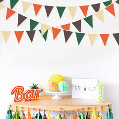 32Ft Orange Green Brown Party Decorations Triangle Flag Pennant Bunting Fabric G