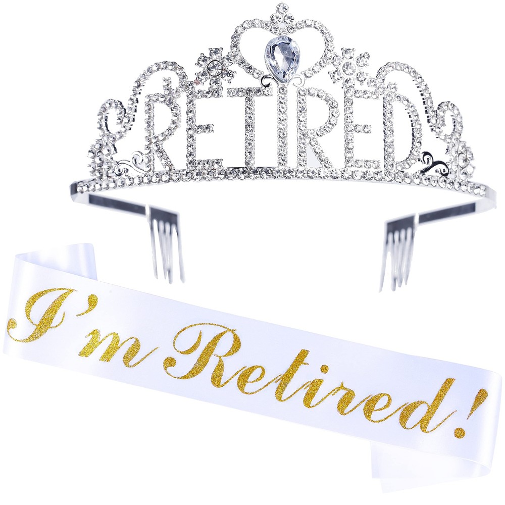 JunyRuny Retirement Gifts for Woman, “I’m Retired” Sash & Freesize, White