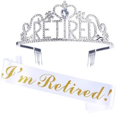 JunyRuny Retirement Gifts for Woman, “I’m Retired” Sash & Freesize, White