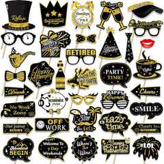 Retirement Party Photo Booth Props Kit – 37Pcs Paper Photo Props 1 Frame Glitter