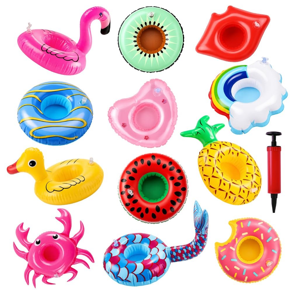 12 Pack Drink Floaties for Pool, Inflatable Drink Holder, Pool Drink Floats f…