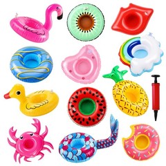 12 Pack Drink Floaties for Pool, Inflatable Drink Holder, Pool Drink Floats f…