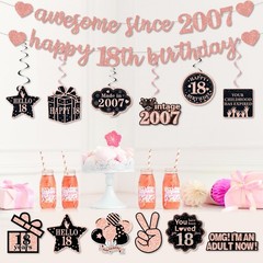 Pre-Strung 18th Birthday Banner Decorations for Girls, Glitter Happy 18th Bir…