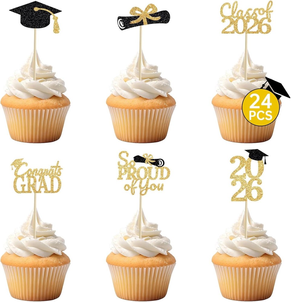 24 Pcs Graduation Cupcake Toppers 2026 – Congrats Grad Decorations Class of 2026