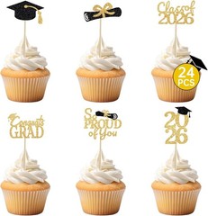 24 Pcs Graduation Cupcake Toppers 2026 – Congrats Grad Decorations Class of 2026
