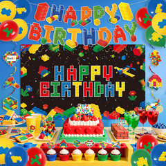 Building Blocks Birthday Decorations, Building Blocks Theme Party Supplies, Summ