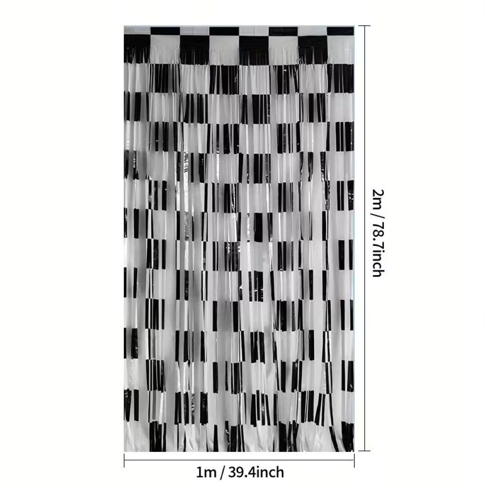 Black & White Check Checkered Door Curtain Racing Car Back Drop Party Decoration