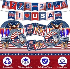250th Anniversary Party Decorations Set, 87 Pc, Blue, 1776-2026, USA 250