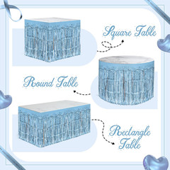 2 Pack Light Blue Table Skirts, 29X108″ Metallic Foil Tinsel Fringe Table