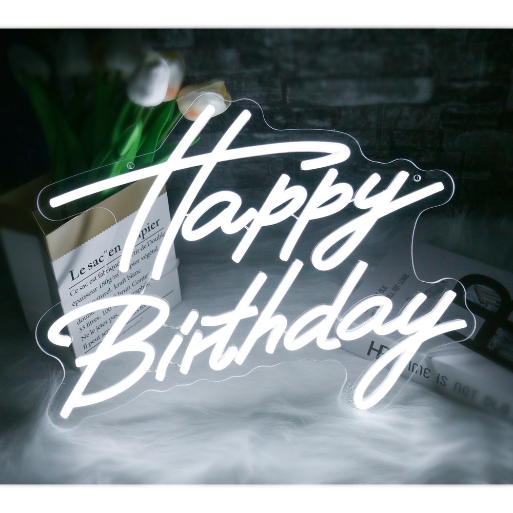 Happy Birthday Neon Signs, LED USB Neon Light for Party Wall Decor 40x32cm