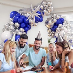 130Pcs Royal Blue and Silver Balloon Arch Garland Kit, Royal Blue White Silver