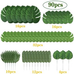 90 Pieces Tropical Leaves with Stems for Weddings Props