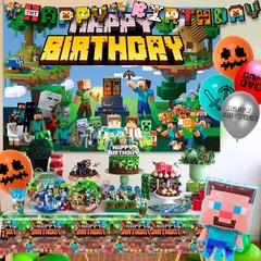 113 Minecraft Birthday Party Decorations Tableware Balloons Banner Plates Cups