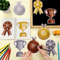 54 PCS Assorted Award Ribbon Cutouts Gold Silver Bronze Medals 1st 2nd 3rd