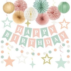 Sage-Green Blush-Pink Beige Birthday Party-Decorations – 19pcs Boho Neutral R…