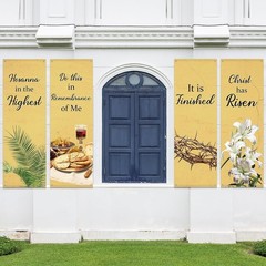 4Pcs Easter Church Banners for Sanctuary Wall Religious Banners Hanging Backdrop