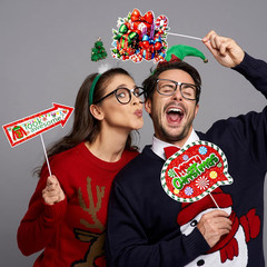30 Piece Christmas Photo Booth Props Kit, Santa Hats Snowman Photo Backdrop for