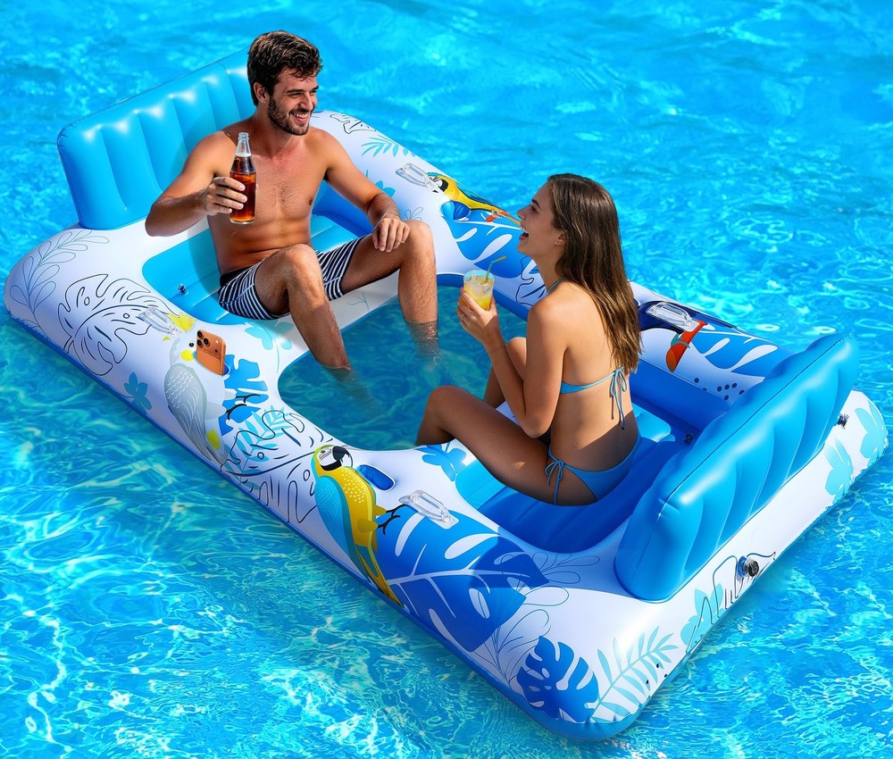 2 Person Inflatable Pool Float Adult,87” x 44” Extra Large Inflatable Tanning…