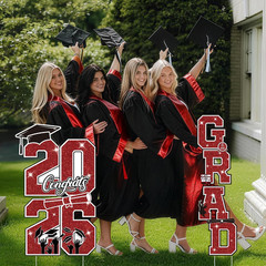 Graduation Yard Sign Class of 2026 Decorations, 4Pcs Large Size Red and Black…