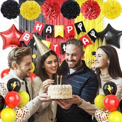 Red Black Yellow Party Supplies,Include Balloons Happy Banner Fringe Curtain …
