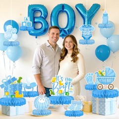 Boy Baby Shower Decorations Set – Kit with blue Honeycomb Centerpiece, Baby R