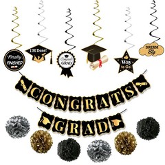 Black and Gold Graduation Party Decorations 2026 – Pack of 19 | Graduation Hangi