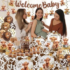 Highland Cow Baby Shower Decorations Farm Animals Brown Cow Print Tableware I…