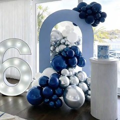 Navy Blue and Silver Confetti Balloons 50 pcs, 12 inch White Pearl and Silver…
