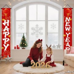 Nuxovilar Happy Newyear A Pair Polyester Doors Banner 71×12 inches | Happy Ne…