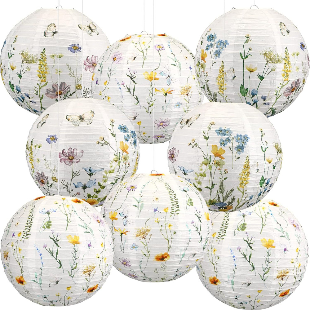 8 Pcs Wildflower Paper Lanterns Party Decorations Watercolor Floral Hanging Lant