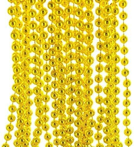 33″ Round Metallic Gold Beads Mardi Gras Necklaces (12 Pack) Sparkly, Shiny