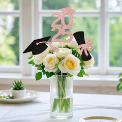 Graduation Centerpiece Sticks Class of 2025 Rose Gold Black Table Decor 12 PCS