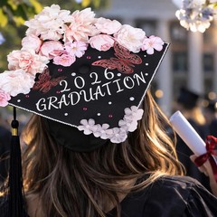 Graduation Cap Decorations Kit, 18PCS Artificial Silk Flowers with 3D Gold Butte