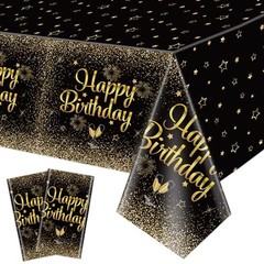Pack Black Gold Happy Birthday Tablecloths, 51×87» Plastic Disposable 2