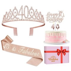 40th Birthday Decorations for Women, Including Crown/Tiara, Sash, Rose Gold