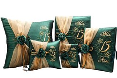 5PC Emerald Green Quinceanera Mis 15 Set Kneeling Pillow Guest Book Album Bible