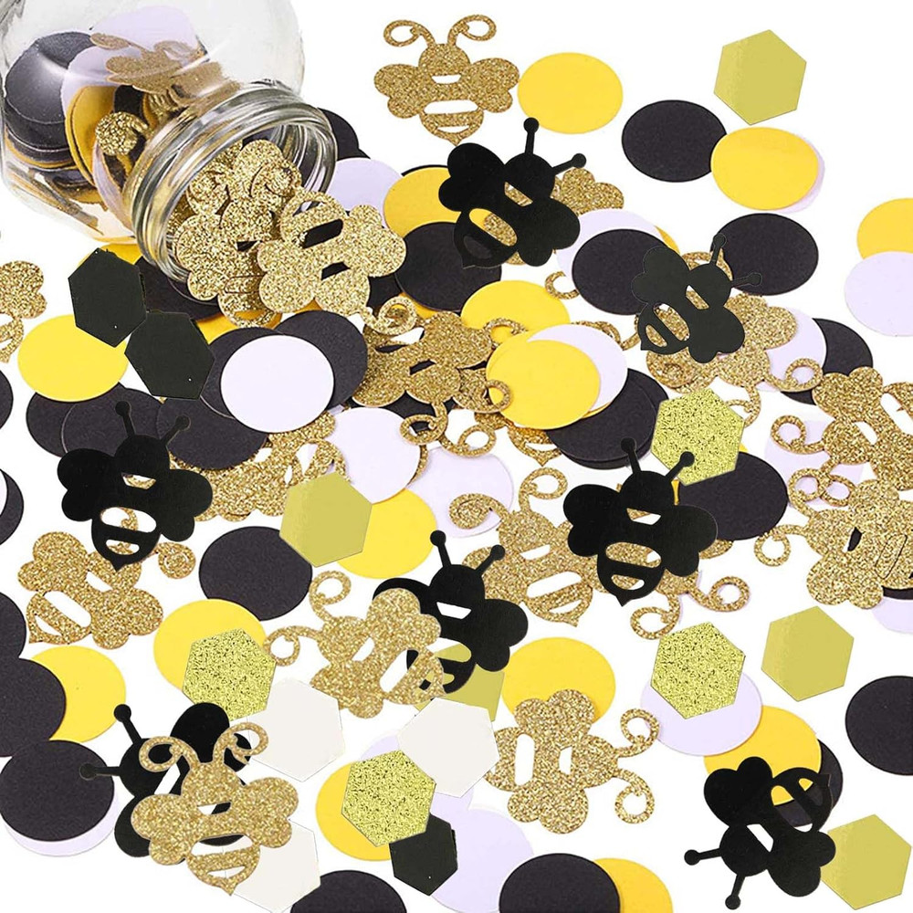 Bee Confetti, Bee Party Decorations, Baby Shower Decorations, Honey Bee Gold Bla