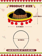 9 Pieces Mini Sombrero Headbands with Ball Fringe, Fabric Fiesta Costume Acce…