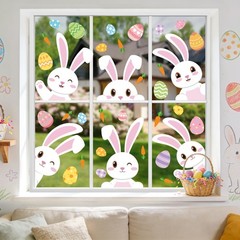 8 Sheets Easter Bunny Window Clings Double-Sided Cartoon Bunny Rabbit Egg Window