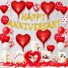 Happy Anniversary Decorations Kit – Gold Happy Anniversary Banner, Red Heart …