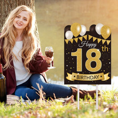 Happy 18Th Birthday Decorations for Boys Black Gold 18Th Birthday Party Yard Sig