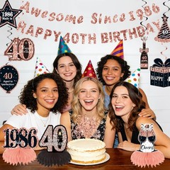 12 Pcs 40th Birthday Decorations for Women Her,Black Rose Black and Gold